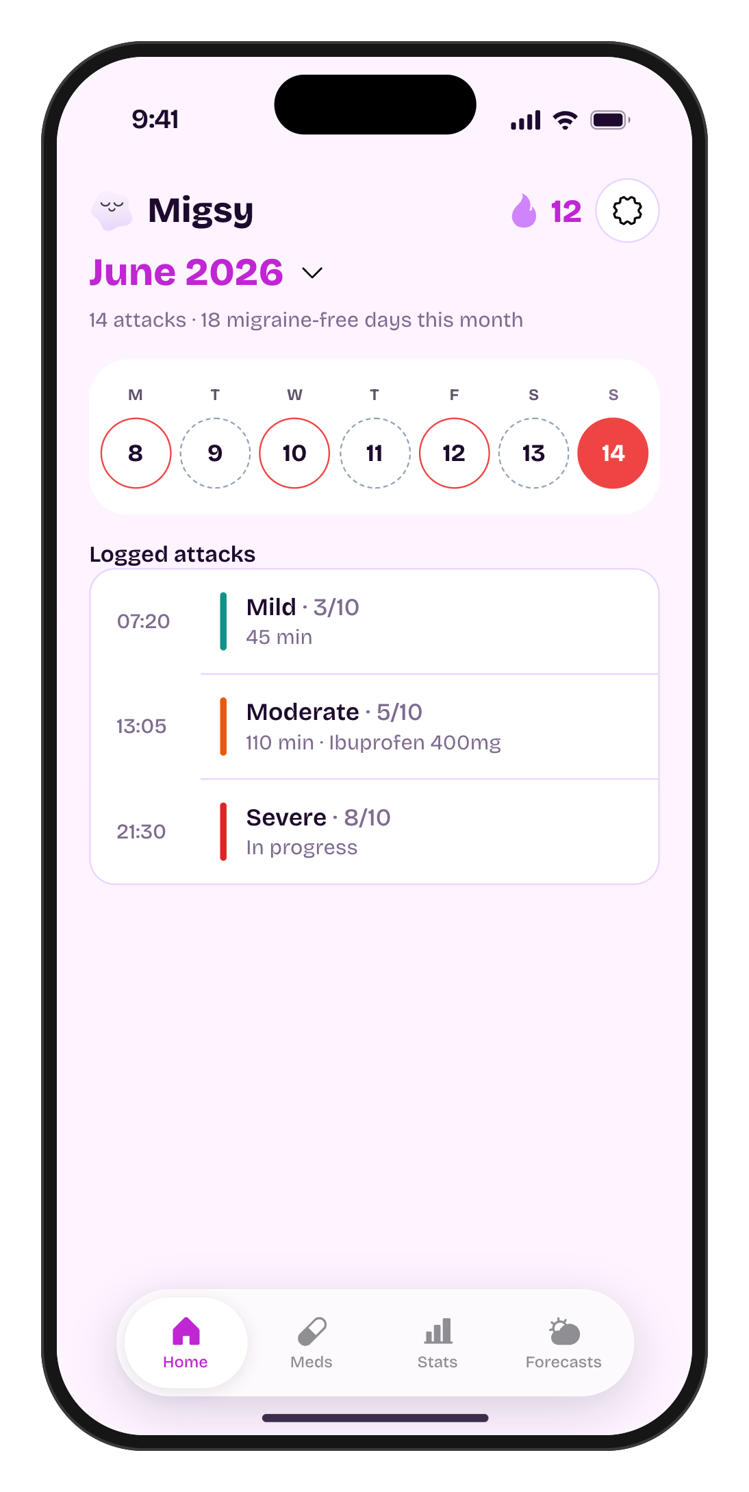 Migsy calendar with attack history